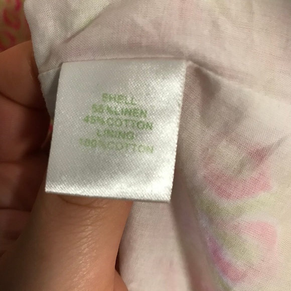 Lily Pulitzer Sz 8 Pink Green Geometric Sundress Button Pockets Zip Linen blend - Picture 7 of 10